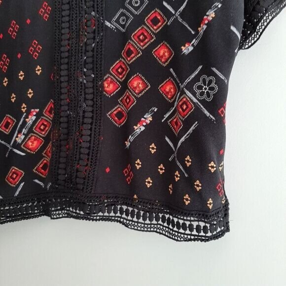 DEVOTED Boho Lace Trim & Back Tie Boxy Blouse Black Sz S - Picture 6 of 13